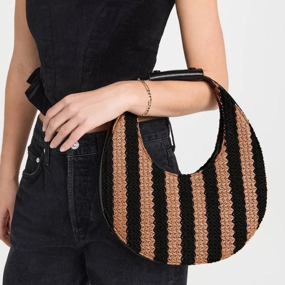 NWT STAUD Woven Raffia Moon Tote Bag - Picture 3 of 12